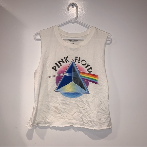 Pink Floyd Rainbow Prism Retro Crewneck Cutoff Sleeves Top - Picture 5 of 5